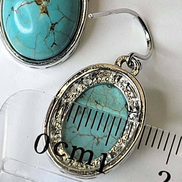 Oval Howlite Earrings Turquoise BLue Oval Blue - Picture 5 of 9